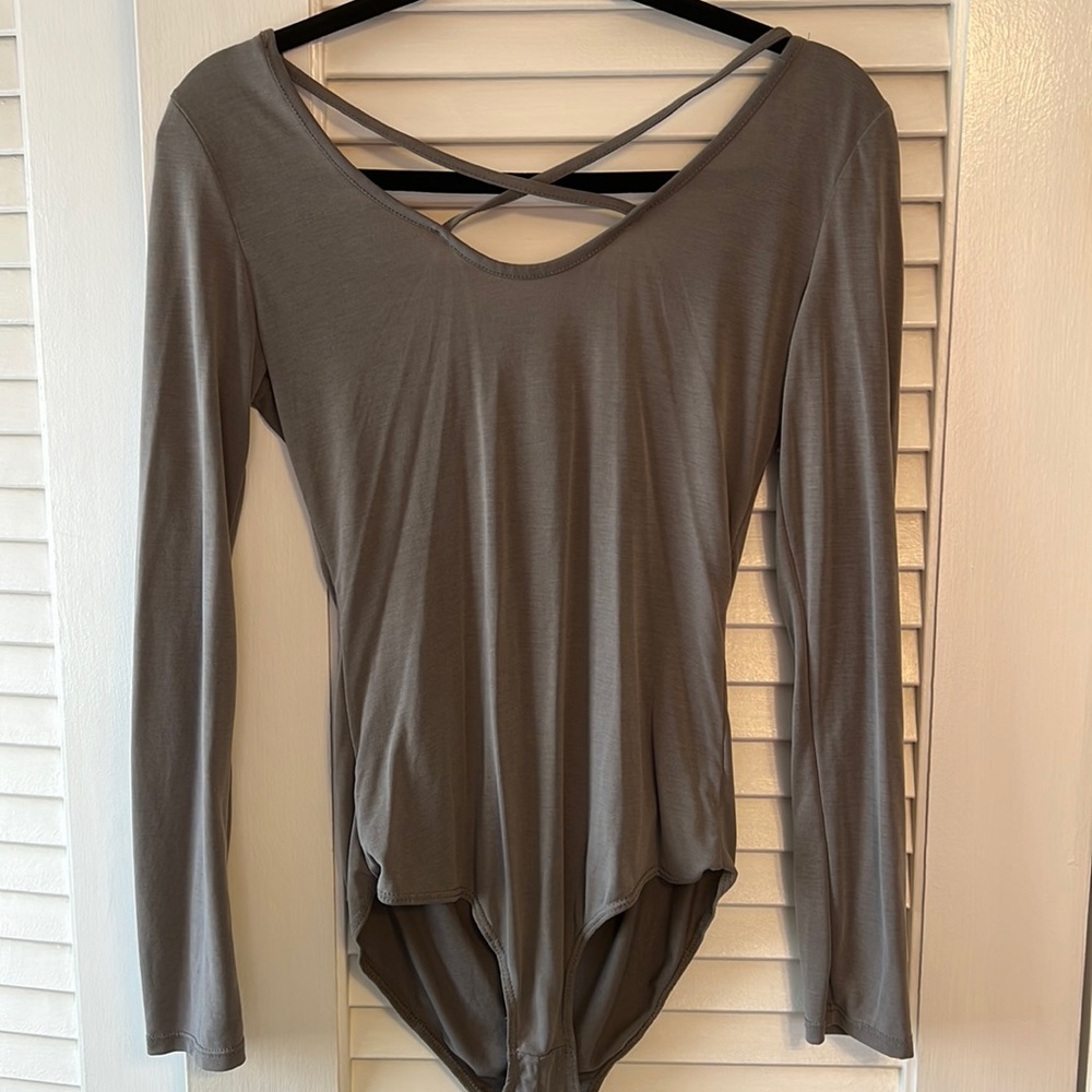 Womens Small Gray Cross Front Bodysuit